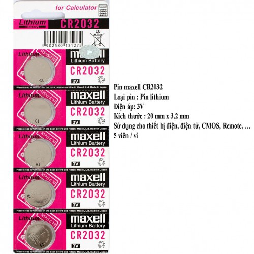 Pin CMOS CR2032 Maxell Lithium Battery 3V