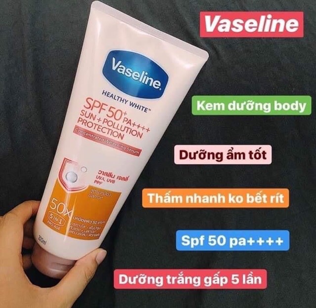 Kem dưỡng thể VASELINE 50X giúp bảo vệ làn da sáng da và chống nắng hiệu quả hàng Thái Lan 320ml