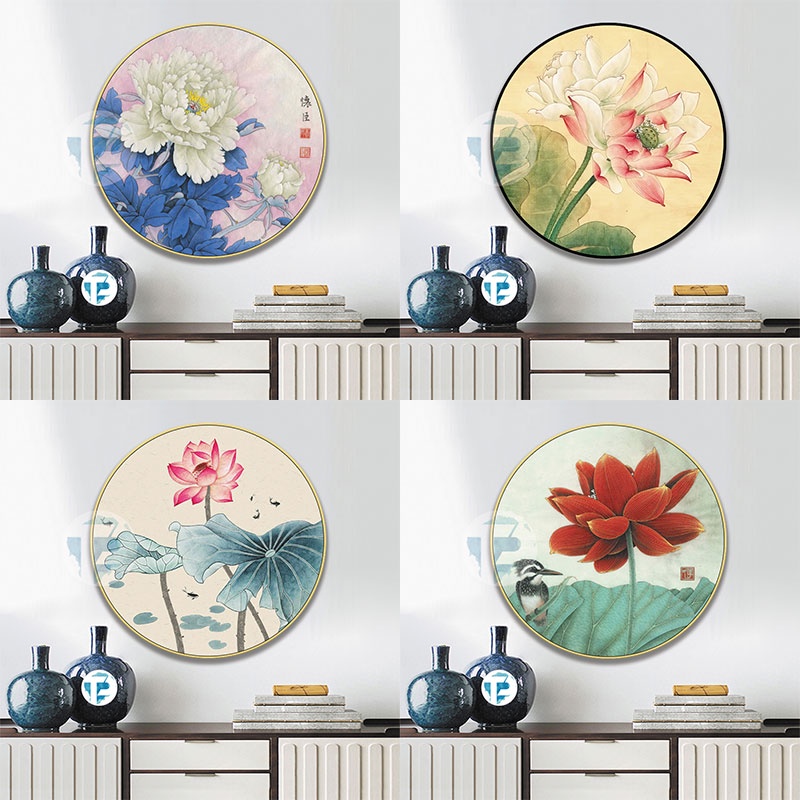 Tranh treo tường trang trí - Tranh tròn Hoa và Hoa Sen mẫu mới chất liệu Tranh vải Canvas Thuận Phát 2023
