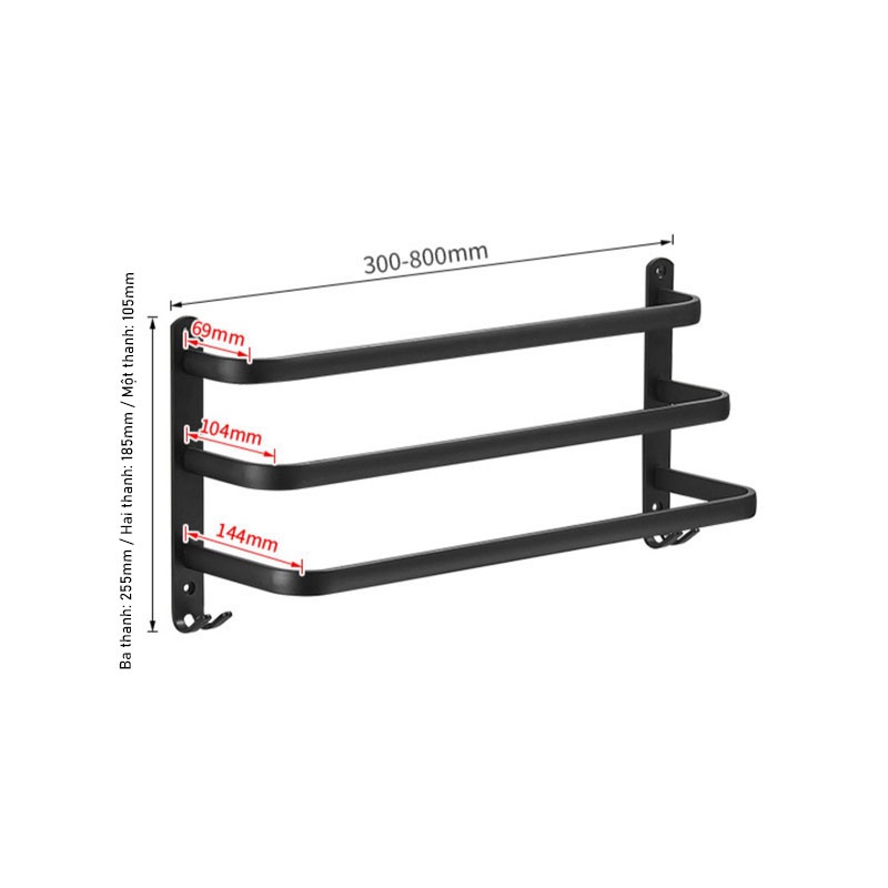 MEIDOO Giá treo khăn tắm bằng kim loại màu đen tiện lợi cho nhà tắm