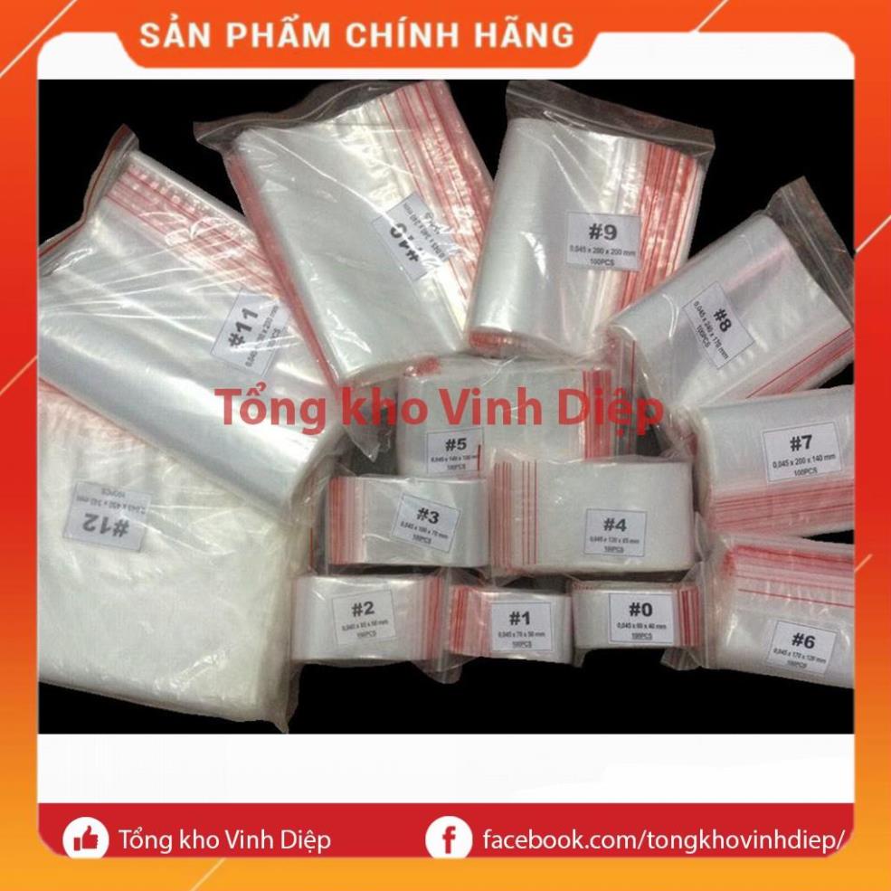 Túi zipper chỉ đỏ 100 túi/bịch cỡ nhỏ và vừa, túi zip số 1 2 3 4 5 6 7