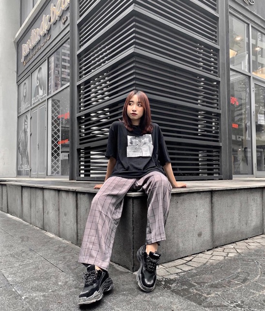Quần culottes kẻ caro xám kẻ đen