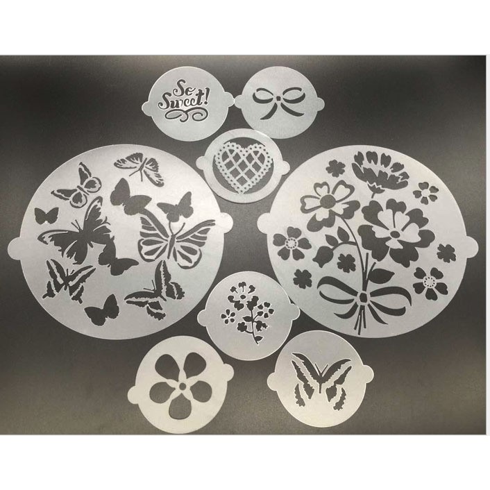 Bộ 8 tấm stencil rắc bột trang trí bánh