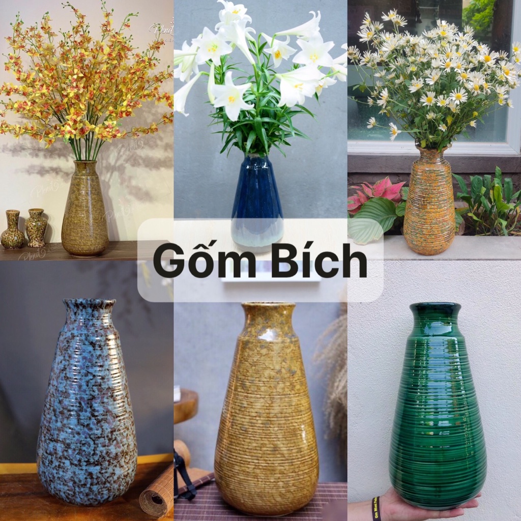 Bình Hoa Lọ Hoa Dáng Chai Men Sắc Màu Cao 31cm Gốm Sứ Bát Tràng - Gốm Bích