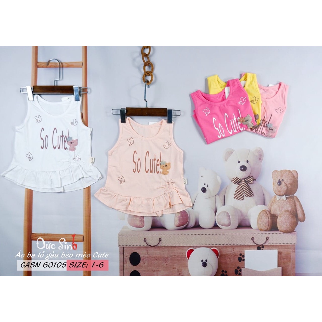 Áo 3 lỗ Đức Sinh gấu bèo bé gái, chất cotton Mỹ mềm min, thoáng mát