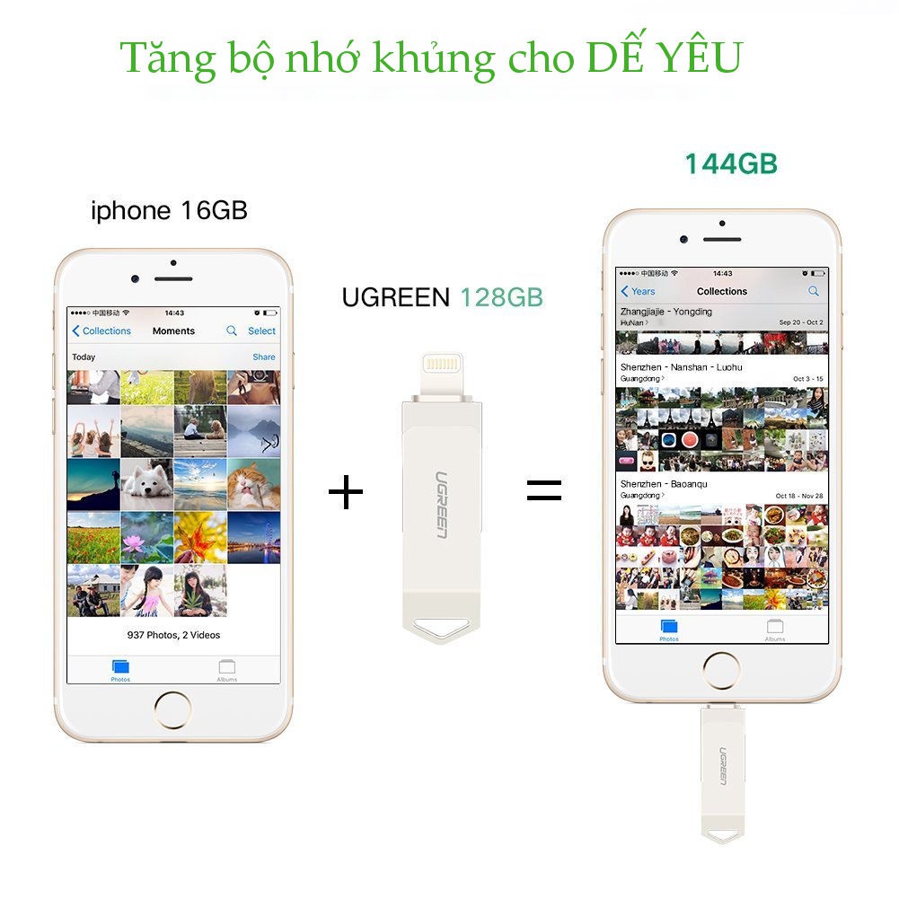 USB OTG 2.0 UGREEN US200 MFI cho iPhone/iPad - Dung lượng 16GB / 32GB / 64GB / 128GB