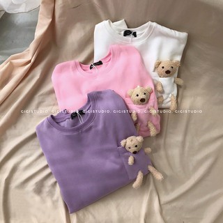 [Ảnh thật] Áo nỉ bông gấu cute (Hồng, tím, trắng)