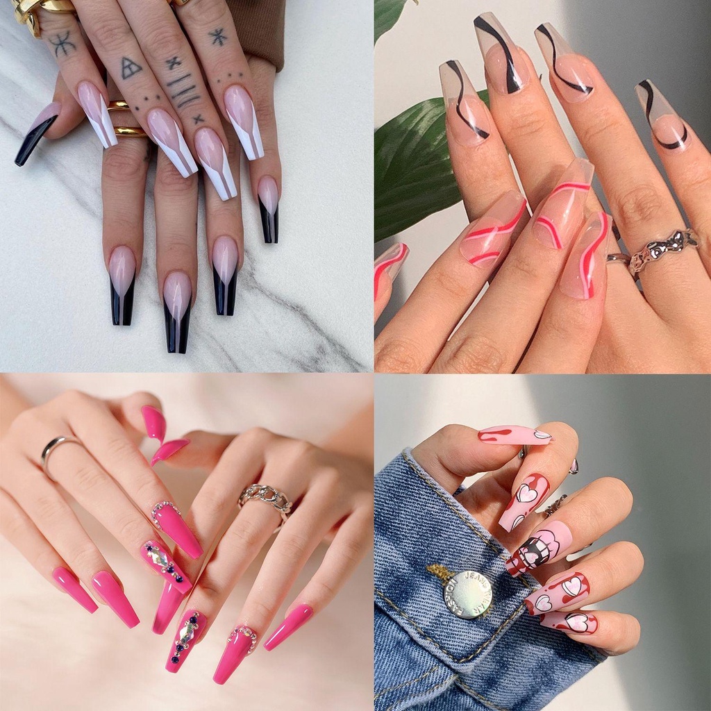 Bộ 24 Móng Tay Giả Múa Ba Lê Che Phủ Toàn Diện Tháo Rời Được