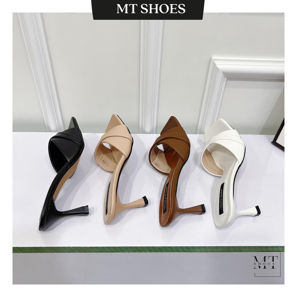 Guốc nữ quai vạt chéo gót nhọn cao 7cm chất da mềm cao cấp kiểu dáng sang chảnh tiểu thư giá siêu ưu đãi