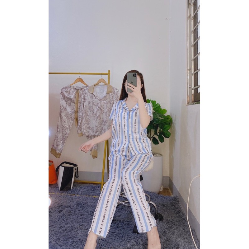 BỘ LỤA SATIN ÁO CỘC QUẦN DÀI HÌNH