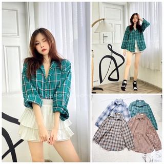 LOVI SHOP Áo sơ mi caro cánh dơi suông dài tay nhiều màu