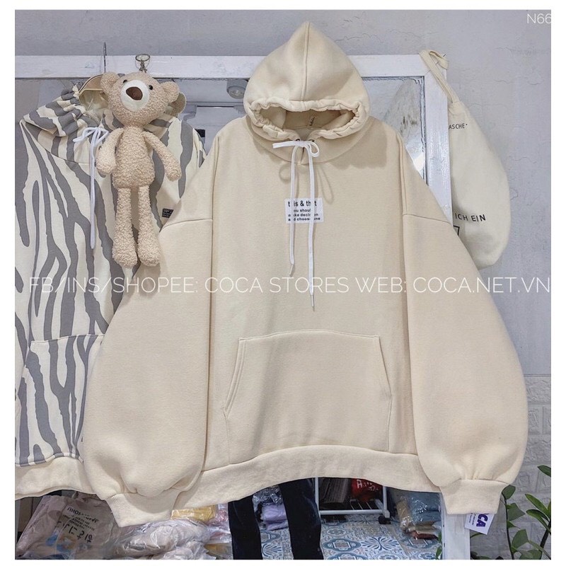 Áo Hoodie nỉ có mũ chui đầu in chữ ngực This That