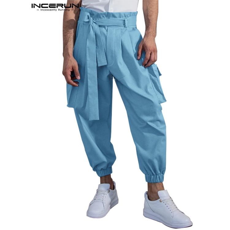 Quần baggy dài INCERUN lưng cao 2 màu tùy chọn thời trang cá tính cho nam
