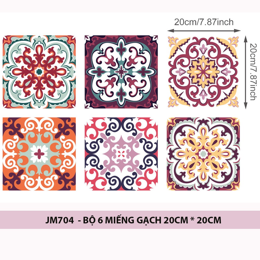 Bộ 24 Decal gạch bông 20cm*20cm - Decal dán tường, kính, sàn nhà, gỗ - Giấy dán tường - JM704