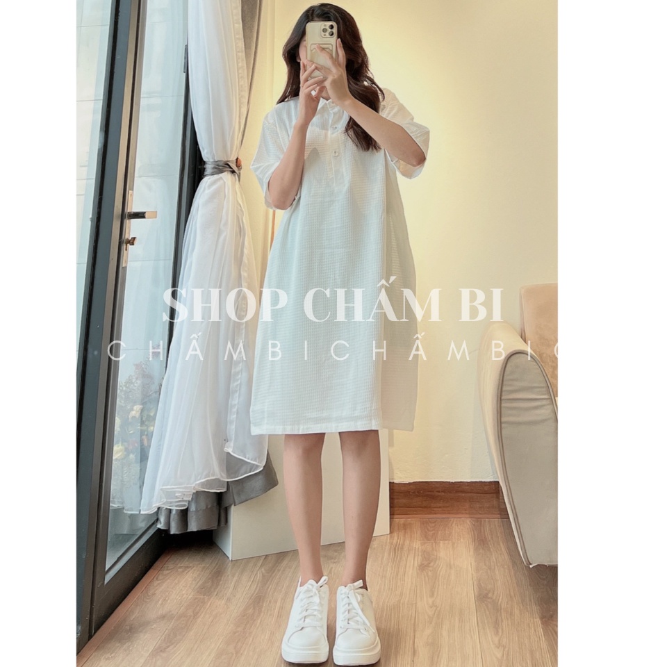 [XẢ HÀNG] Váy polo nữ suông dáng dài V.127, Váy kiểu tay lỡ cúc ngực form rộng 3 màu trẻ trung năng động - Shop Chấm Bi