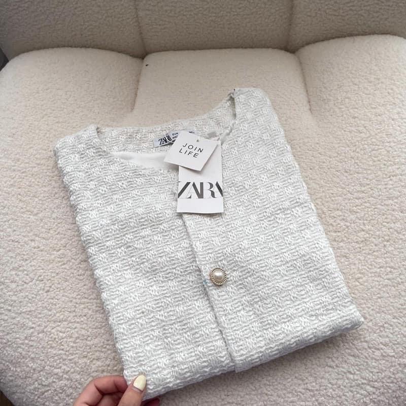 ÁO KHOÁC DẠ TWEED TIÊU KHUY ĐỒNG MÀU TRẮNG