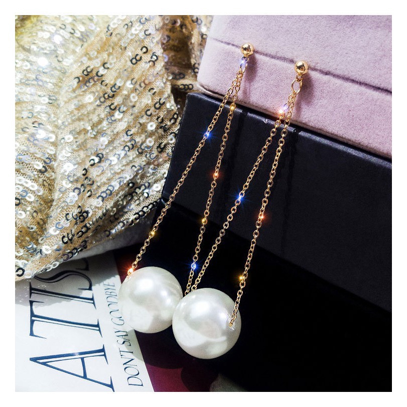 Đôi khuyên tai dáng dài đính ngọc trai giả thời trang xinh xắn cho nữ