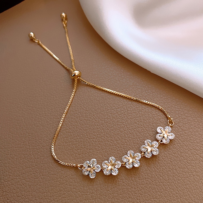 Vòng Đeo Tay Hình Hoa Năm Cánh Đính Đá Zircon Thời Trang Cho Nữ