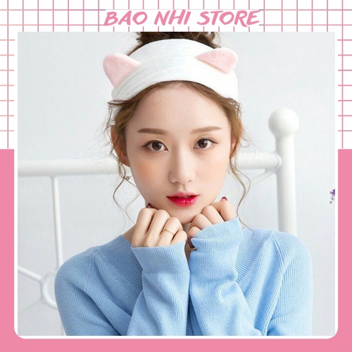 Băng đô rửa mặt tai mèo siêu cute, Băng đô cài tóc turban nữ vải nhung chất đẹp mềm mượt Hàn Quốc 88264