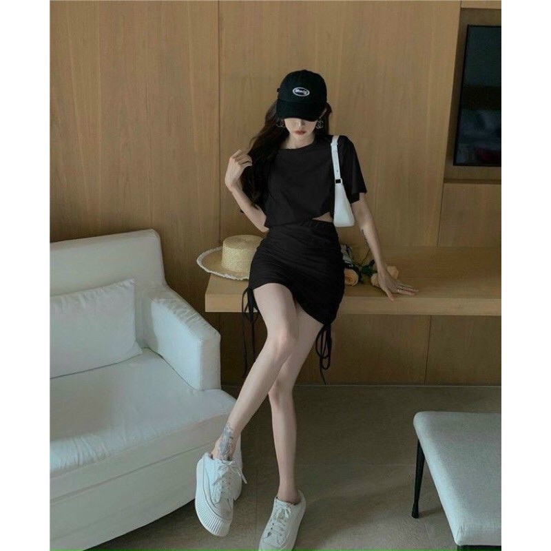 SET ÁO TN CRT cổ tim và CHÂN VÁY ôm body rút dây bao tôn dáng