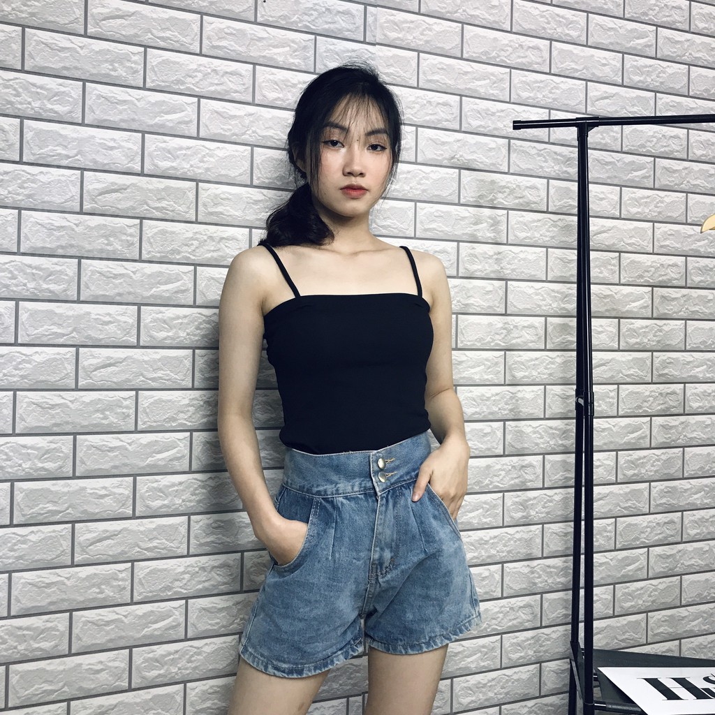 Quần short jean nữ ulzzang cạp cao hai cúc màu xanh cá tính