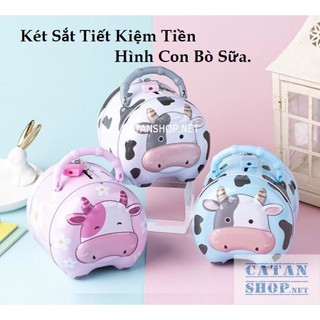 Ống heo đựng tiền hình con bò sữa cho bé yêu, Két sắt mini tiết kiệm tiền có khóa siêu yêu BB53