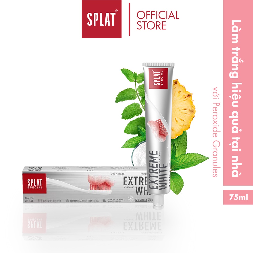 Kem đánh răng trắng răng, thơm miệng SPLAT Extreme White làm sáng men răng, ngừa sâu răng, chiết xuất thiên nhiên 75ml