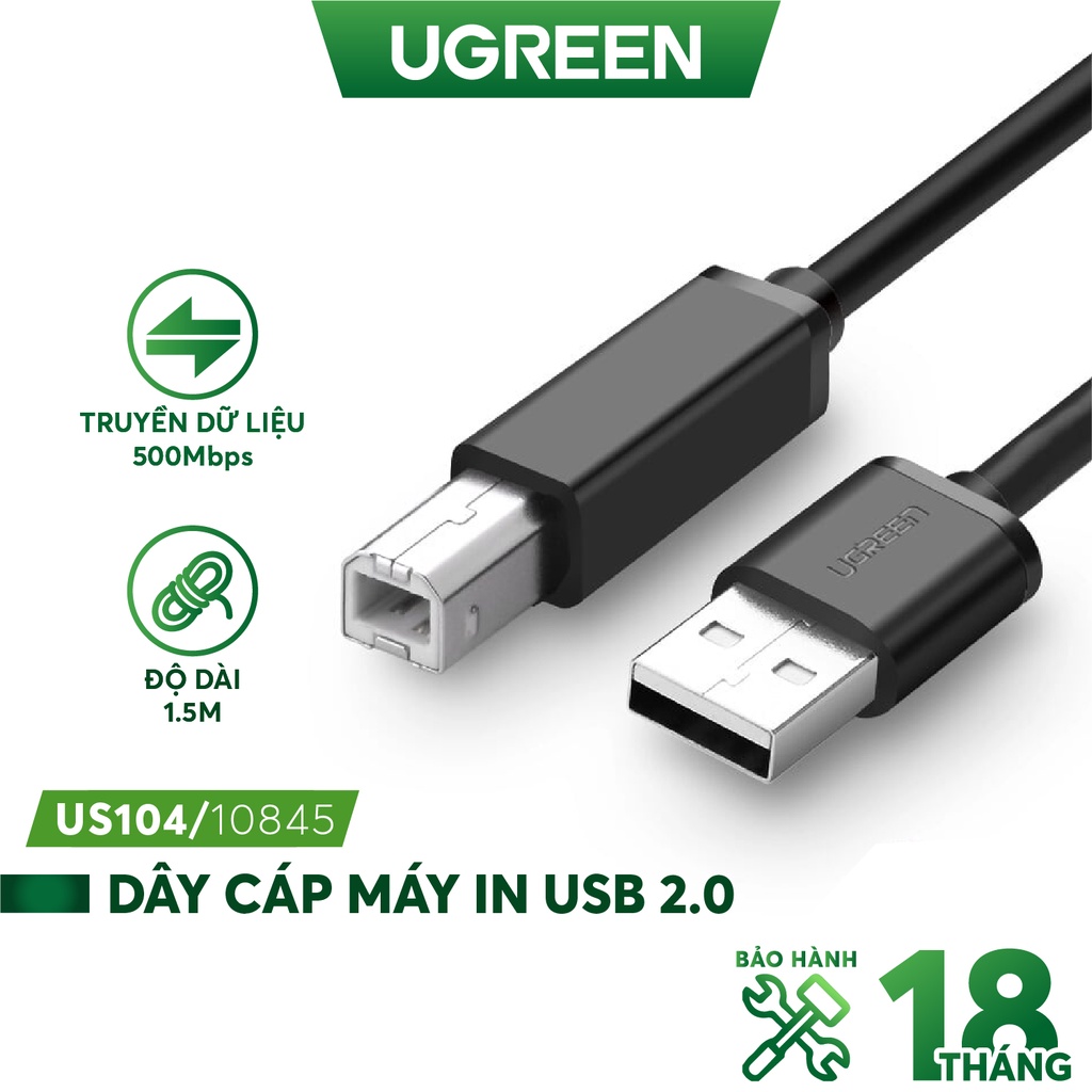 Cáp máy in USB 2.0 UGREEN US104 10845 - Hàng phân phối chính hãng - Bảo hành 18 tháng