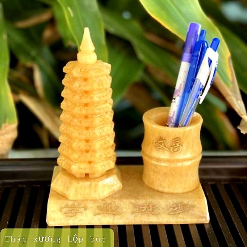 Tháp văn xương lọ bút đá ngọc hoàng long và Xanh ngọc Sêpntine cao 15cm và 18cm