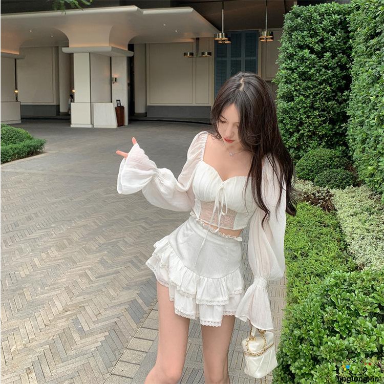 ♣Pk♂Áo Croptop Tay Dài Phối Màu Sắc Xuyên Thấu Thiết Kế Độc Đáo Thời Trang Xinh Xắn Cho Nữ