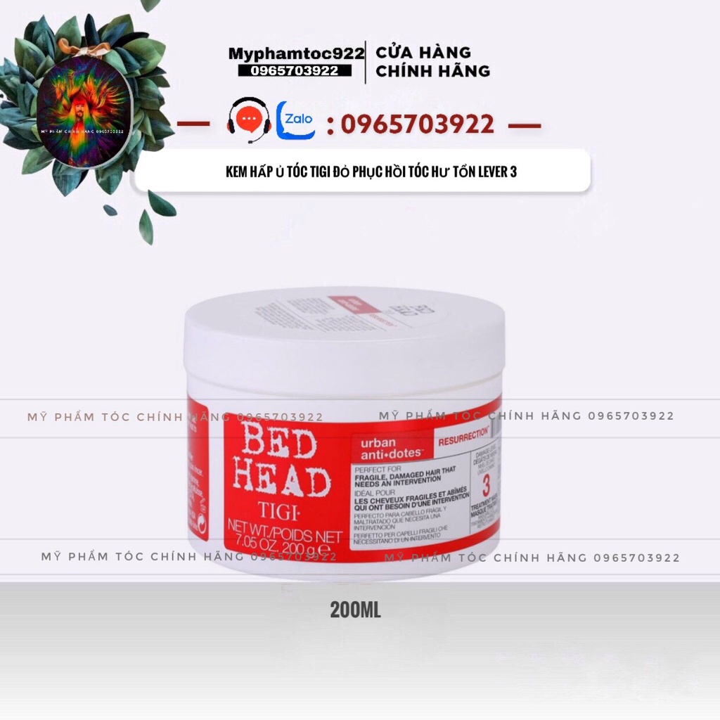 Kem Hấp Ủ Tóc Tigi Đỏ Phục Hồi Tóc Hư Tổn Lever 3 200ml chính hãng