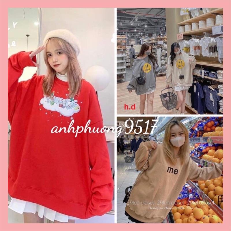 Áo Nỉ Noel Sweet Me, Mặt Cười Dáng Thụng NữSweater giáng sinh form rộng tay bồng, thun merry christmas cá tính Ulzzang