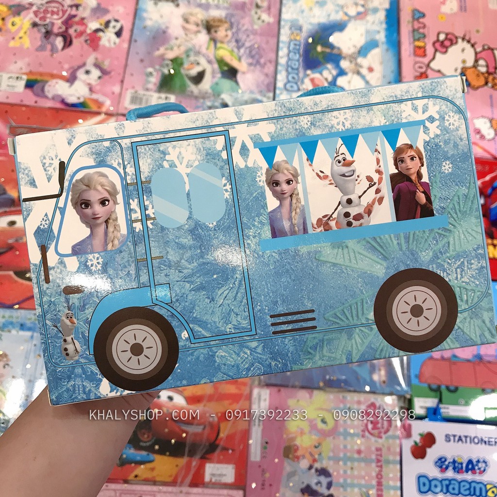 Set bộ dụng cụ học tập 5 món hình công chúa Anna, Elsa  màu xanh cho học sinh, các bé - 15NFZ909 -