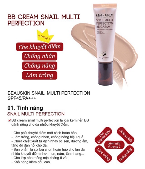 [KEM NỀN] Kem nền làm trắng và chống nhăn BB Cream Snail Multi Perfection  Hàn Quốc 45g - Hàng Chính Hãng... | BigBuy360 - bigbuy360.vn