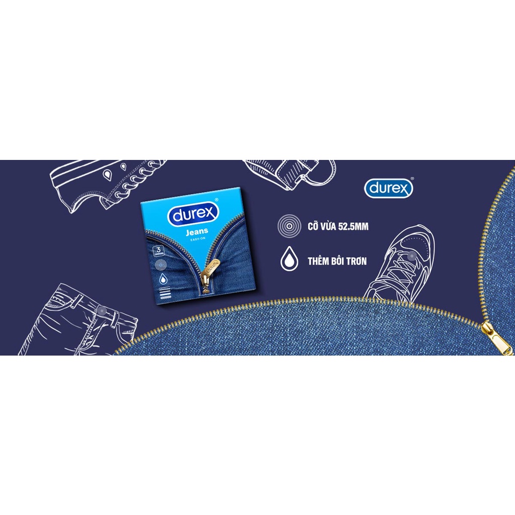 Bao Cao Su Durex Jeans (Hộp 3 Cái) xanh