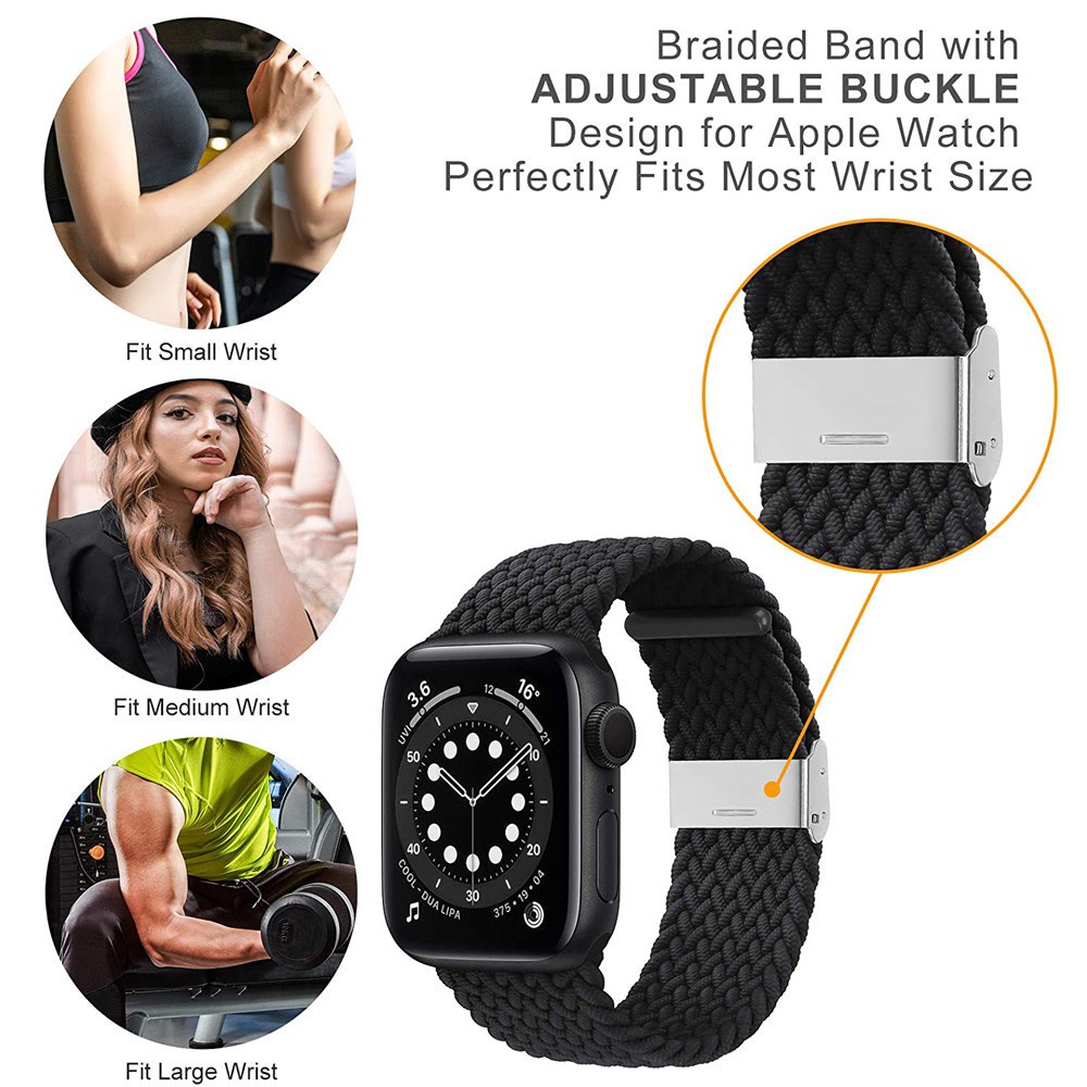 Dây Đeo Nylon Bện Có Khóa Điều Chỉnh Được Cho Đồng Hồ Apple 44mm 40mm 42mm 38mm Iwatch Series 6 5 Se 4 3 2 1