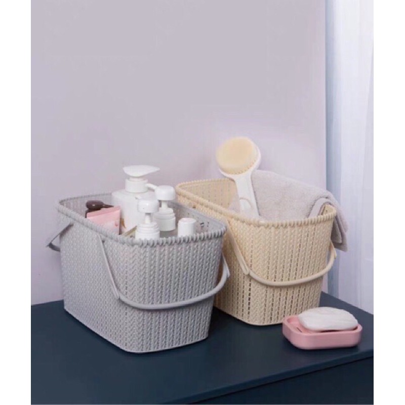 Sọt rổ nhựa đựng đồ có quai xách 🌼freeship🌼 giỏ giả mây đan kiểu dáng Hàn Quốc kt 27*17*18cm