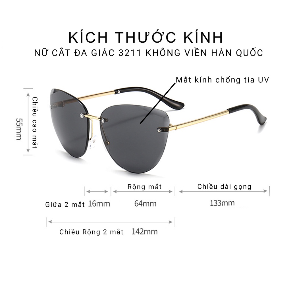 Kính mát nữ không viền khung hợp kim không gỉ chống tia UV400 cao cấp thời trang Hàn Quốc Lémi accessories