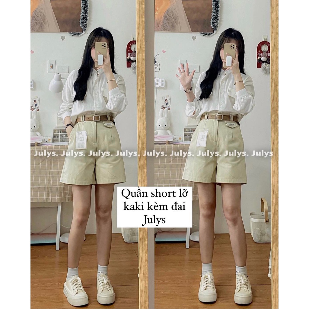 Quần short kaki thô ống rộng kèm đai Julys (ảnh THẬT kèm video)
