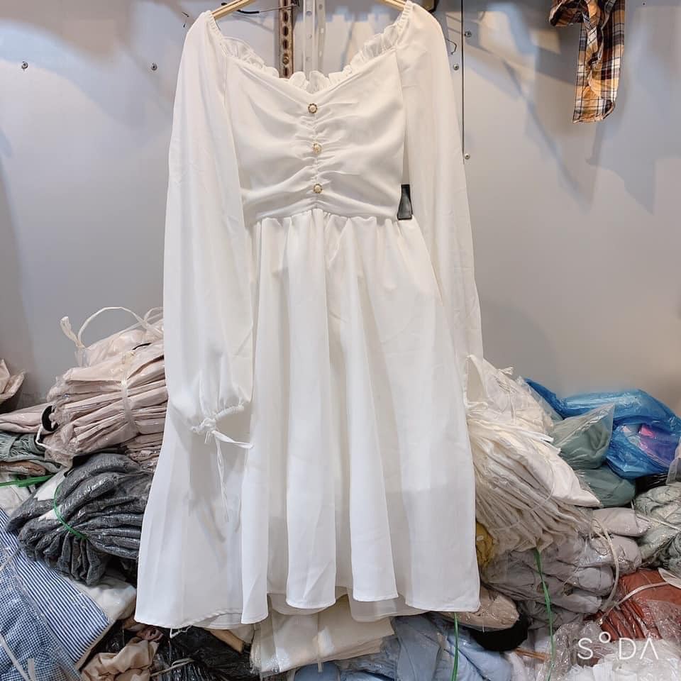 Váy tiểu thư trắng tay bồng cổ bèo, váy 2 lớp - Đầm trắng công chúa - Dorita Boutique