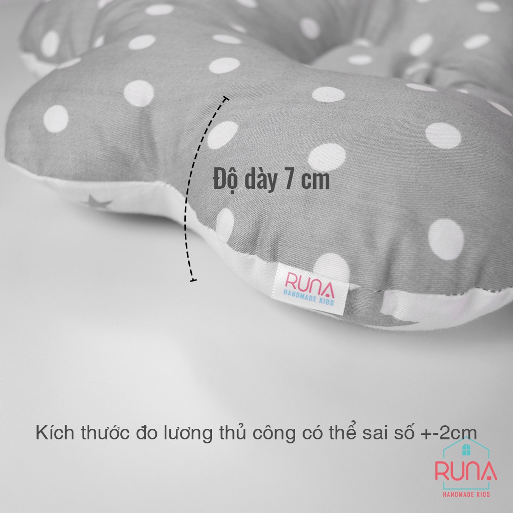 Gối chống bẹp đầu cho trẻ sơ sinh RUNA KIDS Cotton Hàn 100% cao cấp mềm mịn giúp bé ngủ ngon