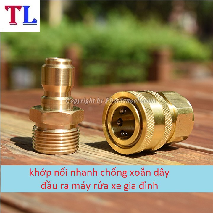 Bộ khớp nối nhanh đầu ra cho máy rửa xe áp lực cao, máy xịt rửa cao áp, máy rửa xe gia đình (chống xoắn dây 22mm)