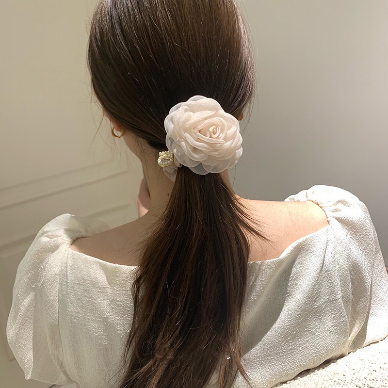 Dây Buộc Tóc Họa Tiết Hoa Trà Xinh Xắn Phong Cách Hàn Quốc Cho Nữ