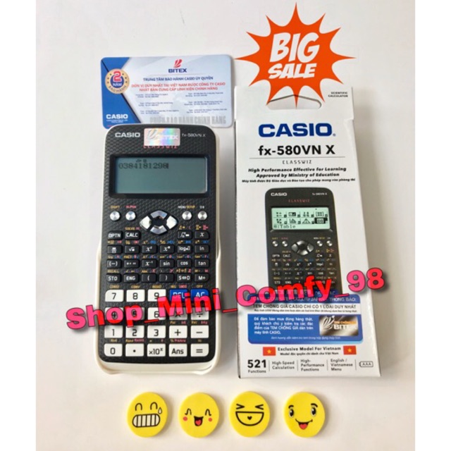 [Freeship](Lỗi 1 đổi 1)(sỉ ibox) tặng kèm set 4 tẩy mặt cười siêu cute- máy tính casio fx580vn x( có tiếng việt)