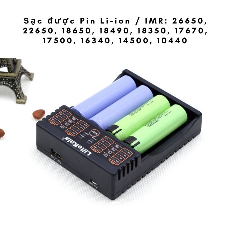Bộ Sạc Pin Liitokala Lii-402, 4 khe sạc được nhiều loại Pin 26650, 22650, 18650, 18490, 18350, 17670, AA, AAA…