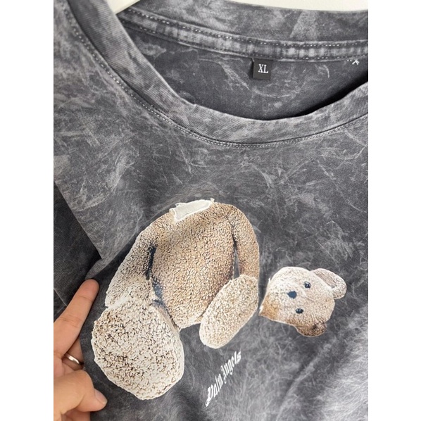 Áo phông tay lỡ loang xám đen Vân đá in kín G.g Ln