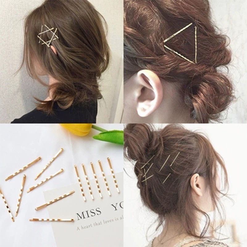 Set 24 phụ kiện kẹp tóc màu vàng đen bằng sợi tổng hợp