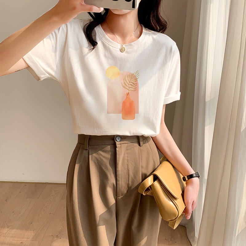 Áo Thun Tay Ngắn Cổ Tròn Trễ Vai In Họa Tiết Thời Trang Mùa Hè Dành Cho Nữ 52746