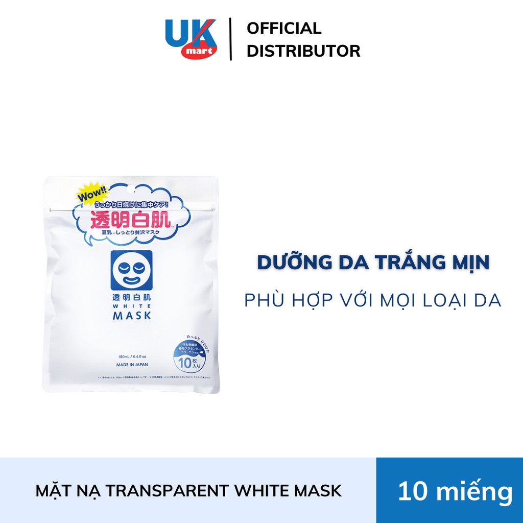 Mặt Nạ Dưỡng Trắng Transparent White Mask (180 ml/10 miếng)