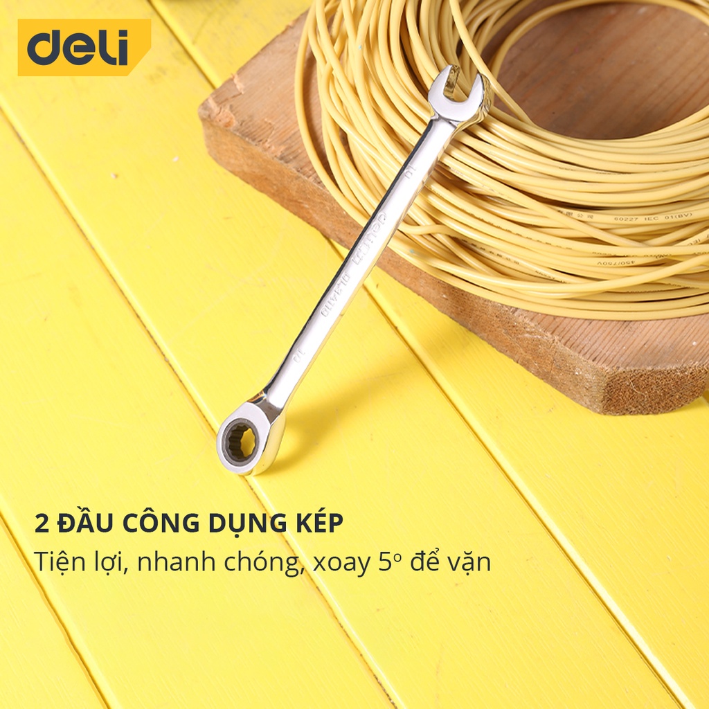 Cờ Lê Hai Đầu Đa Năng Deli Vòng Miệng Tự Động - Kích Cỡ 8mm Và 10mm - Tiện Dụng Trong Sửa Chữa Lắp Ráp DL34108 / DL34110